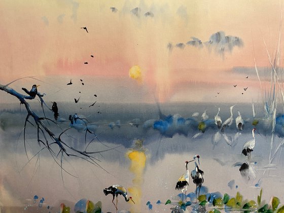 Sold Watercolor “Twilight meeting” perfect gift