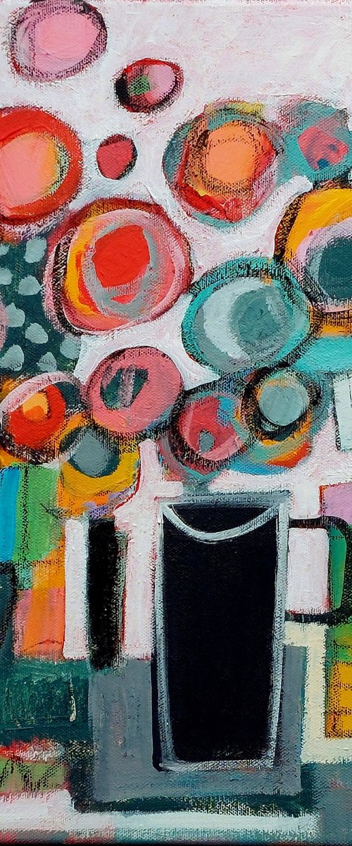 Summer Flowers in a Black Jug by Jan Rippingham