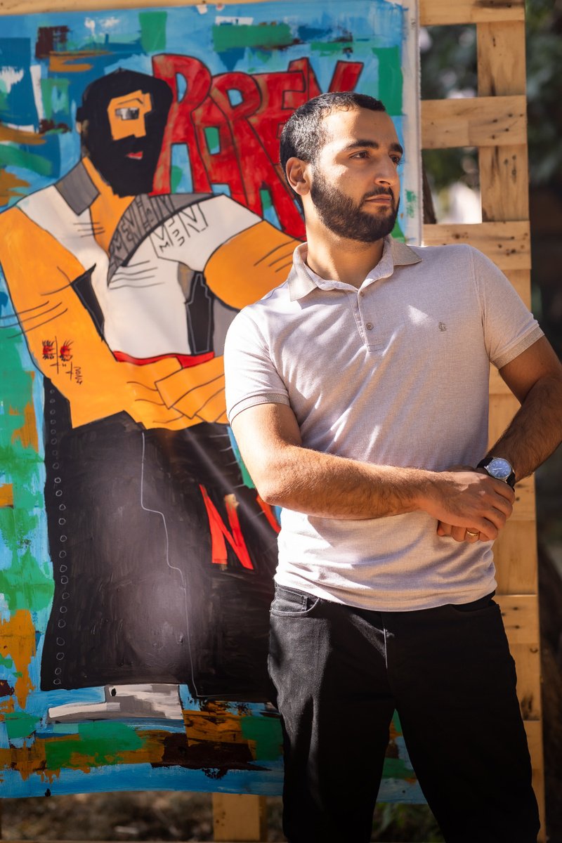 Urban And Pop Portrait Painting By Gurgen Arutunyan, 33 X 58, Armenian Men Rarely Pose Nude, Original Artwork