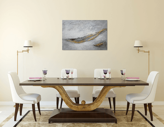 Large Abstract Large Large Abstract Painting. Gray and Gold, White. Modern Textured Art. Abstract Landscape