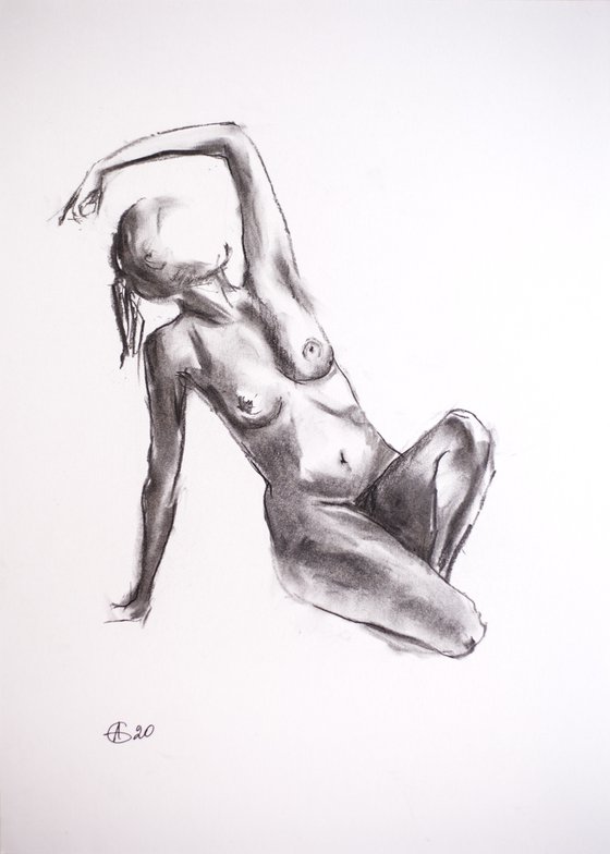 Nude in charcoal. 39. Black and white minimalistic female girl beauty body positive