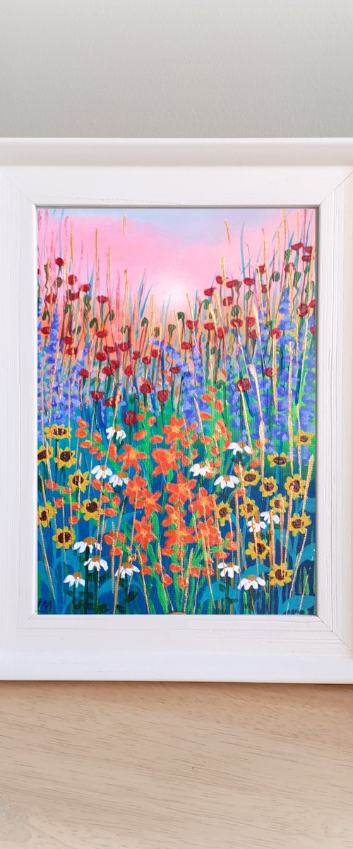 Framed Garden with Poppies by Lisa Mann