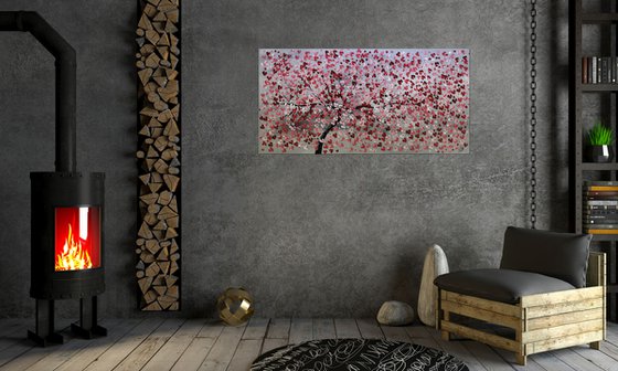 Cherry Tree - Large acrylic abstract painting cherry blossoms nature painting canvas wall art