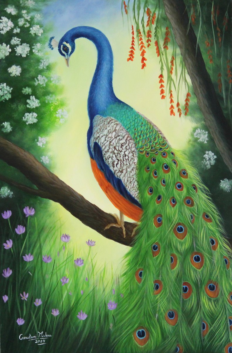 Peacock in Forest by Goutami Mishra