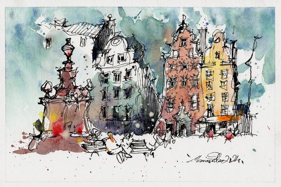 Stockholm, ink and watercolor, 2024