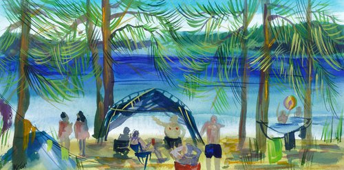 Camp by the sea. Beach. Camping by Anna Onikiienko