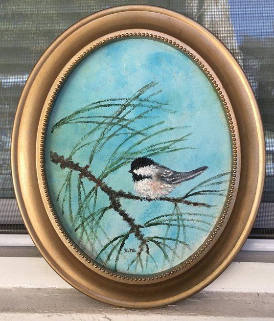 Chickadee # 39 by K. McDermott - oil 10X8 canvas (SOLD)