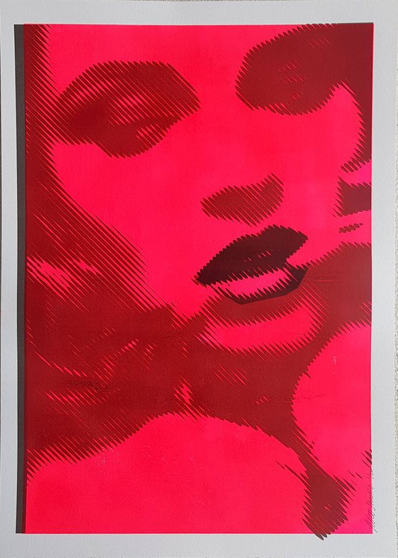 Biting lip in Neon #2 - Mixed media (42x59,4cm) - Original Artwork
