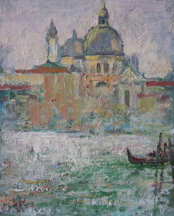 Original Oil Painting Wall Art Signed unframed Hand Made Jixiang Dong Canvas 25cm × 20cm Cityscape Waterscapes of Venice House Small Impressionism Impasto