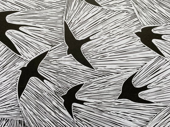 Linocut: Swallows 91/100