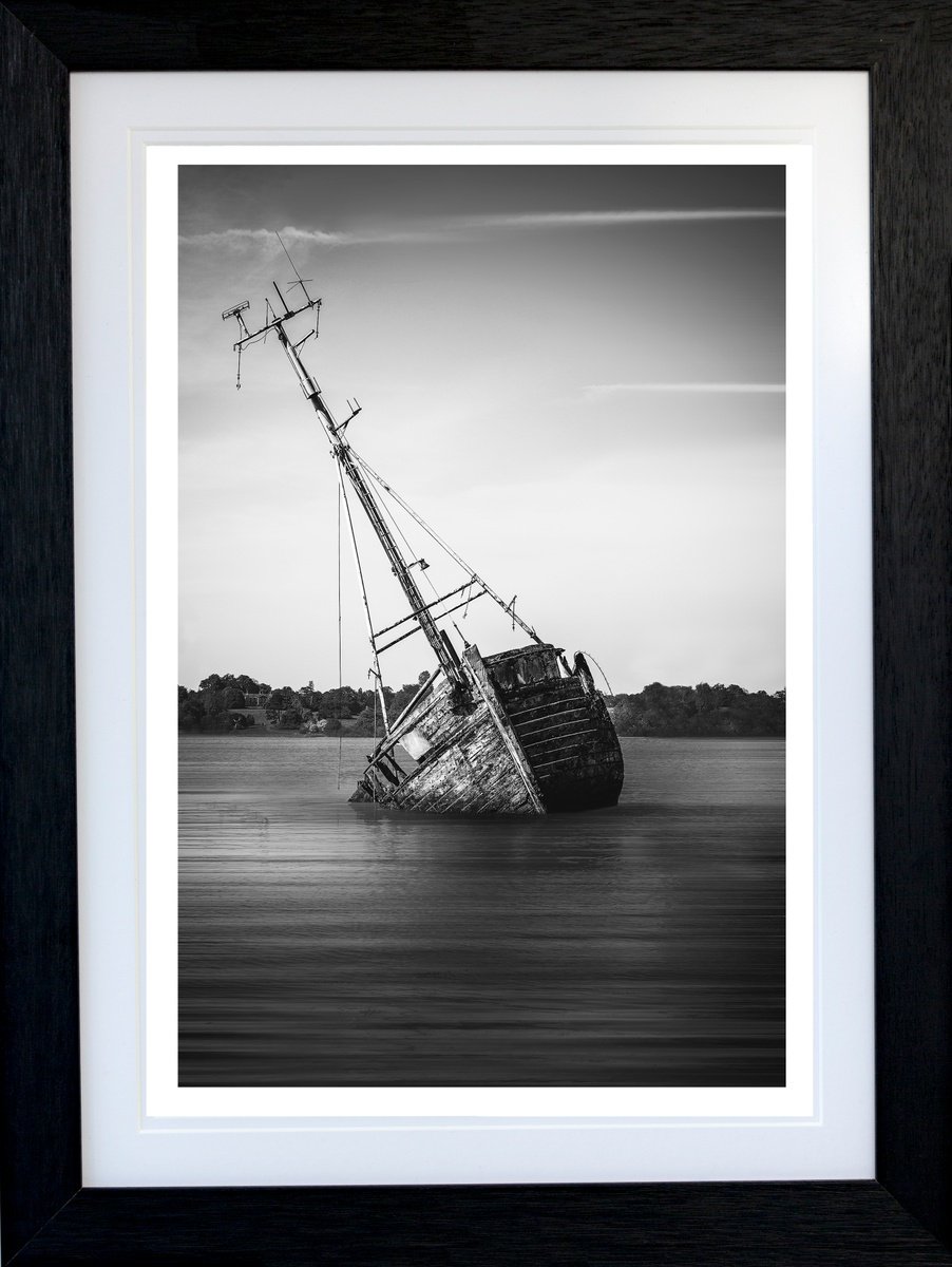 Pin Mill Wreck (B&W) Framed by Michael McHugh