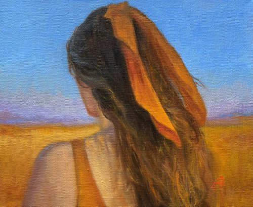Original head portrait of a young woman, oil painting. by Jackie Smith