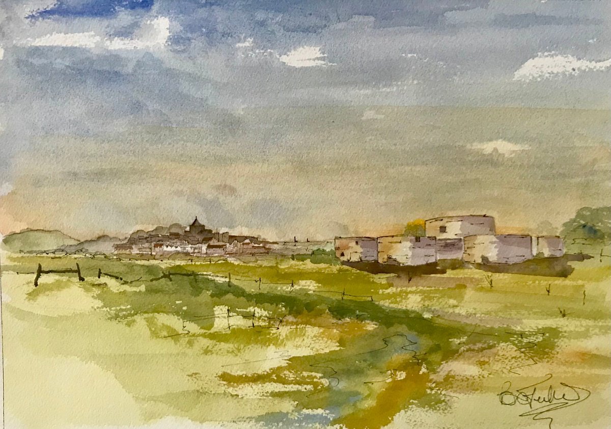 Impressionistic Cityscapes Watercolour By Brian Tucker, 14 X 10, Rye And Camber Castle, Original Artwork