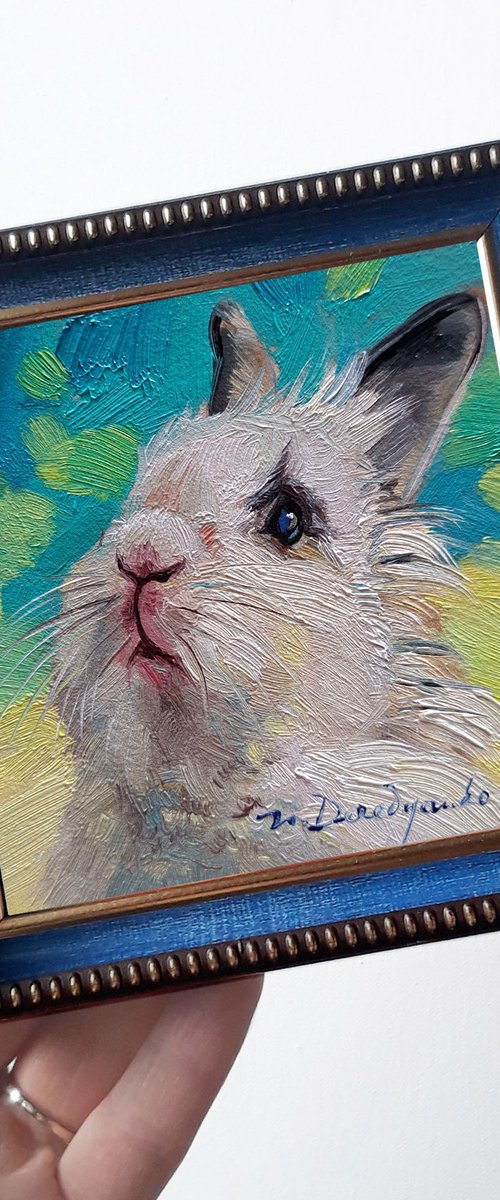White rabbit portrait by Nataly Derevyanko