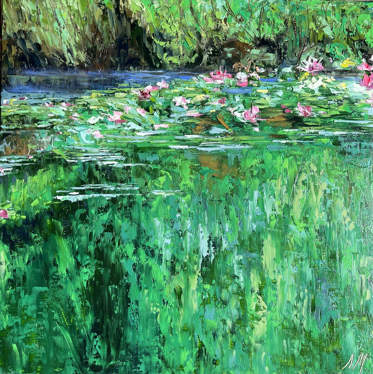 Impressionistic Botanical Oil Painting By Elena Mashajeva-Agraphiotis, 16 X 16, Water Lilies 1, Original Artwork