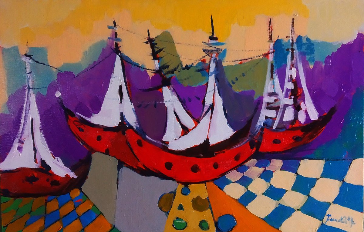 Abstract-boats (40x60cm, oil painting, ready to hang) by Artyom Basenci