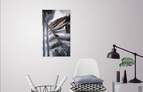 Black and White Abstract Landscape, Fantasy Painting, Title Nocturne