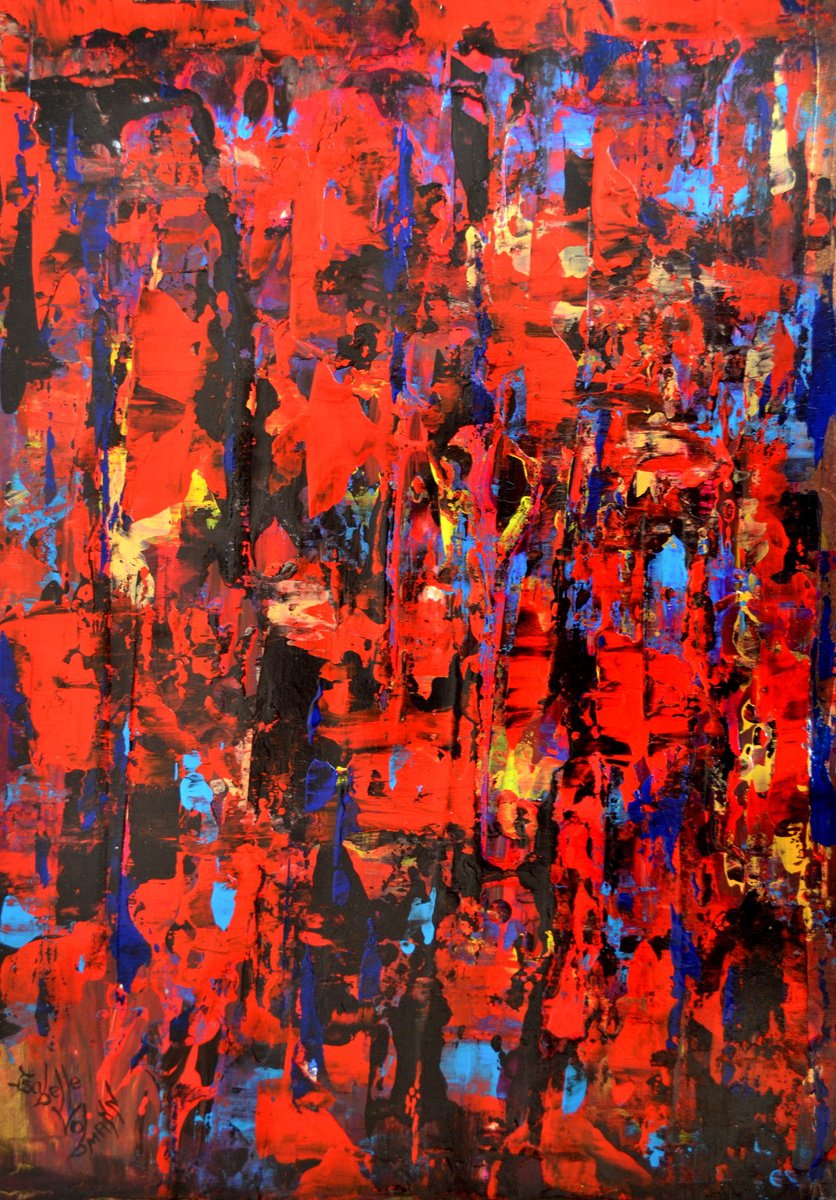 Red abstract - FREE SHIPPPING - palette knife painting by Isabelle Vobmann