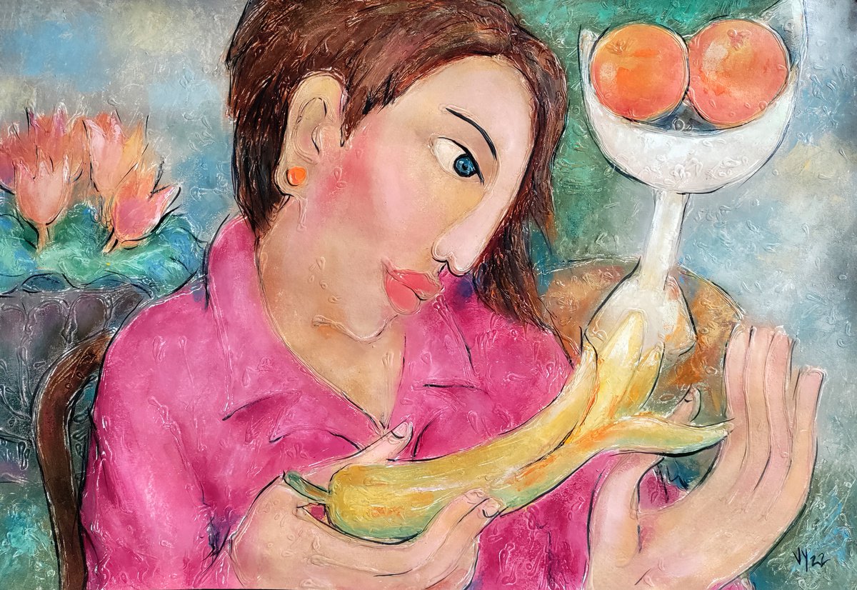 Girl and banana by Valentina Yevmenenko