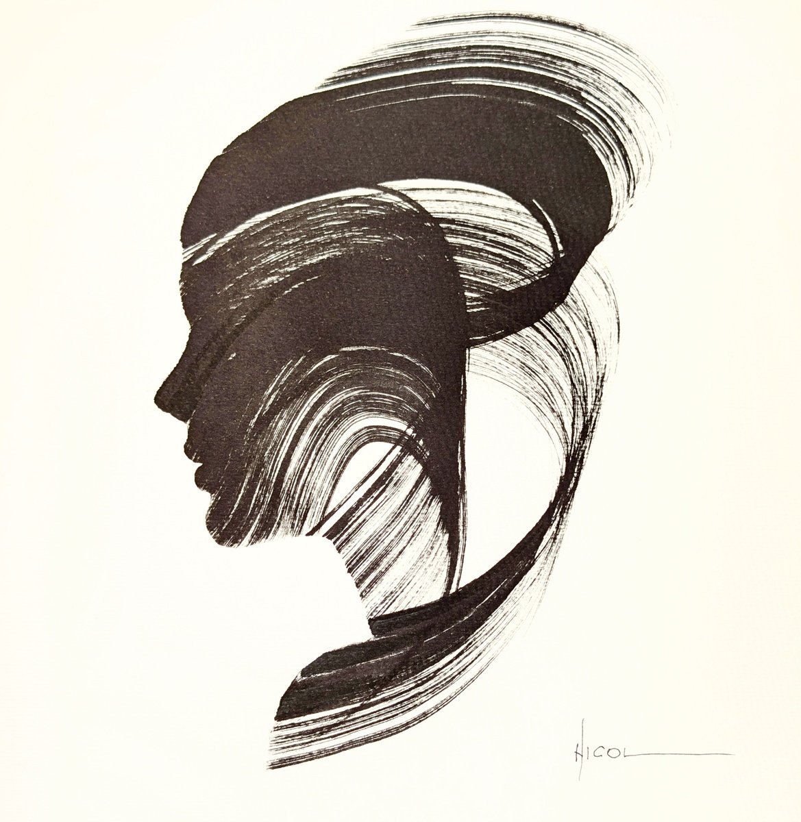 Expressive Ink Drawing , Turning Toward Silence By Nicol Vacaru, 11 X 11, Artwork For Sale On Artfinder