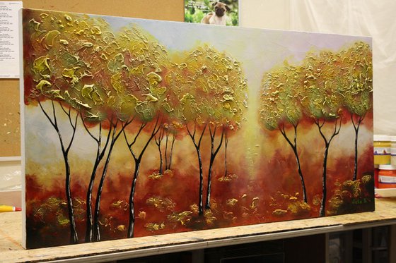 Landscape Painting, Autumn, Fall Tree Painting, Textured Forest Painting