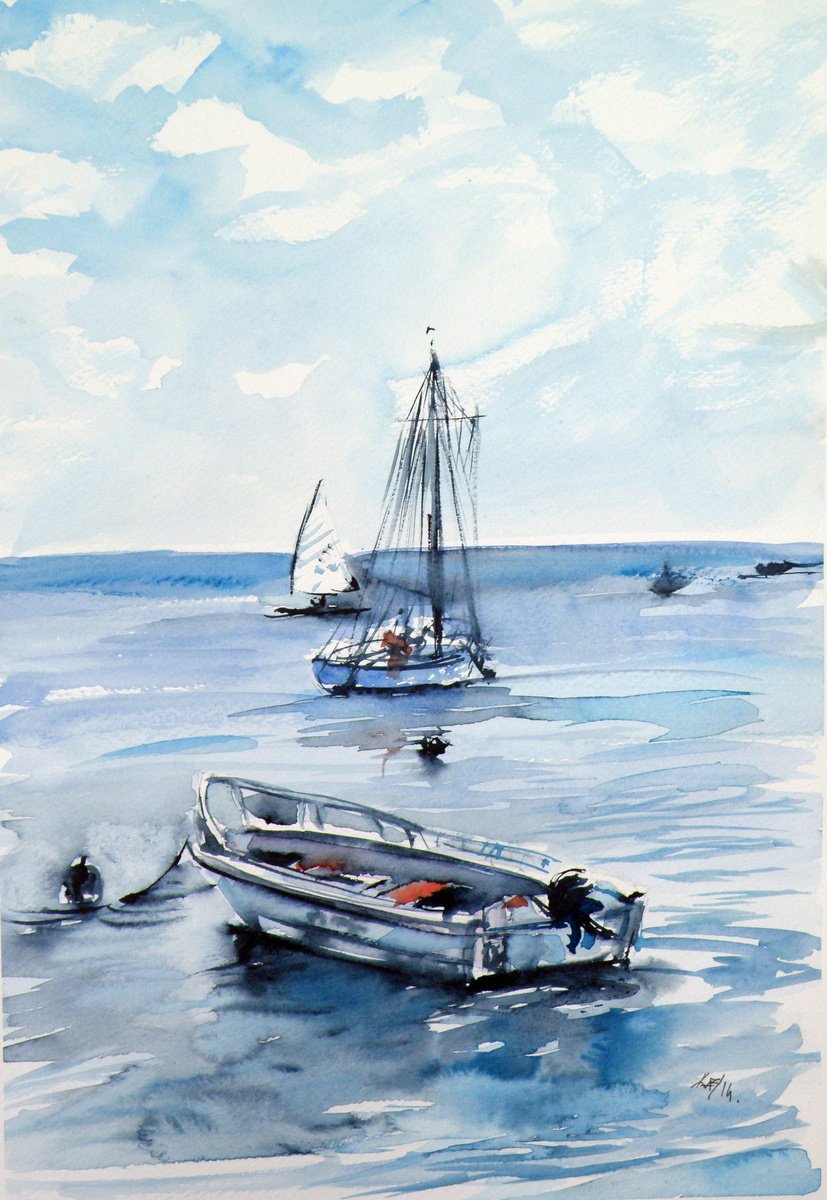 Boats at sea /37,5 x 26 cm/ by Kovcs Anna Brigitta