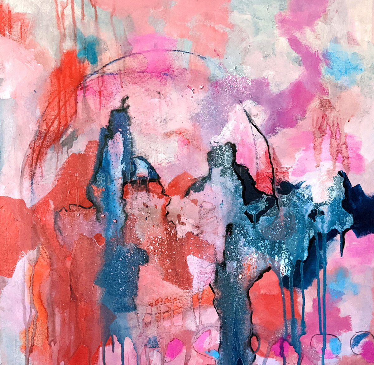 Abstract Painting By Shelli Finch, 24 X 24", Sugar Pop Drop, Original Artwork