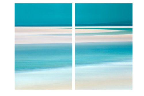 Summer Teal  - Diptych  Extra large teal beach abstract by Lynne Douglas