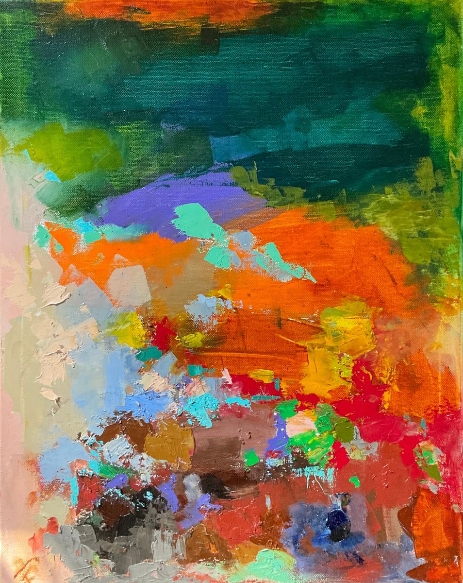 Organic Abstract Oil Painting By Vera Klimova, 16 X 20", Horizon, Original Artwork