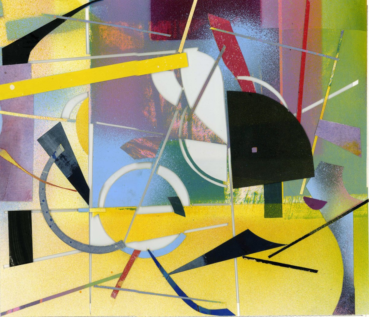 Geometric Abstract Collage By Alfred Ng, 12 X 11, Circluar Forms, Original Artwork