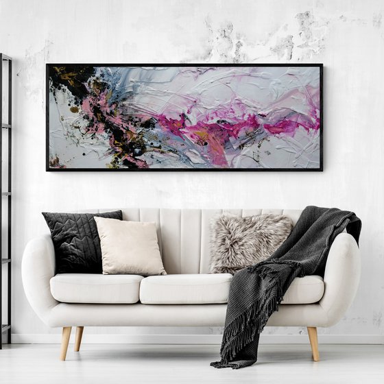 Pretty in Pink 160cm x 60cm White Pink Gold Textured Abstract Art