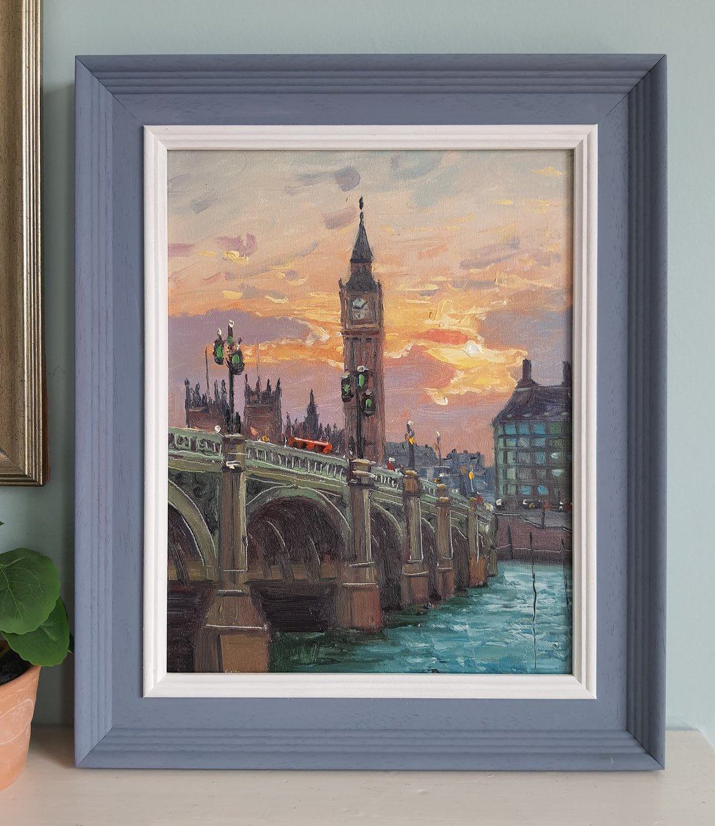 Impressionistic Cityscapes Oil Painting By Roberto Ponte, 15 X 18", Westminster Bridge London, Original Artwork