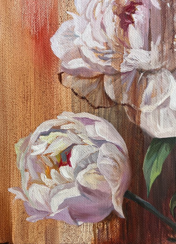 White peonies. Flowers art.