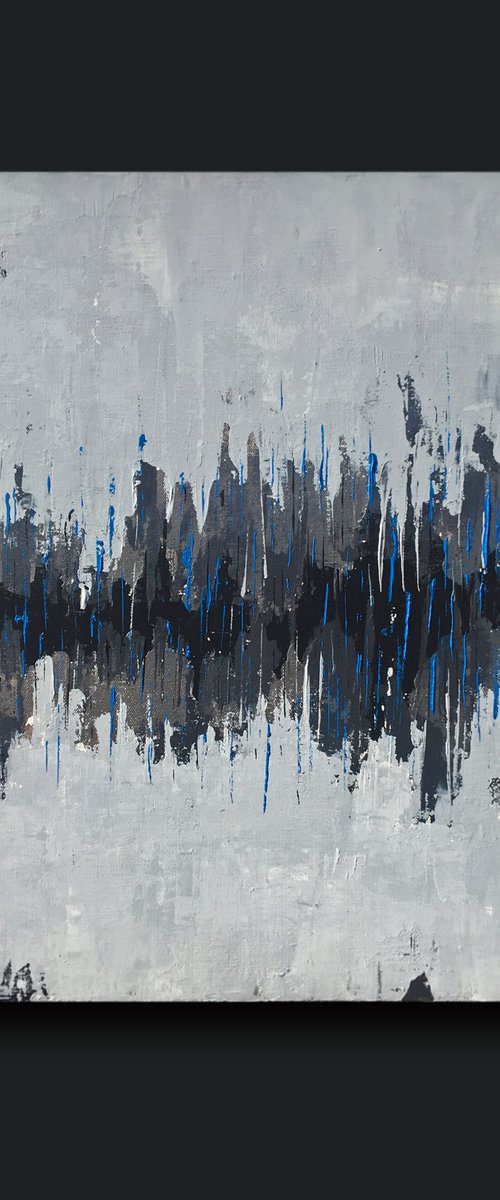 Rainy Greys with Electric Blue - Abstract Painting by Matthew Withey