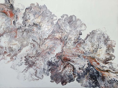 Fluid Grey Flowers Abstract by Deimante Bruzguliene