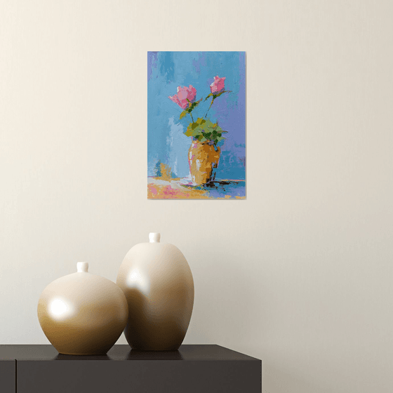 Still life painting with roses. Gift oil painting