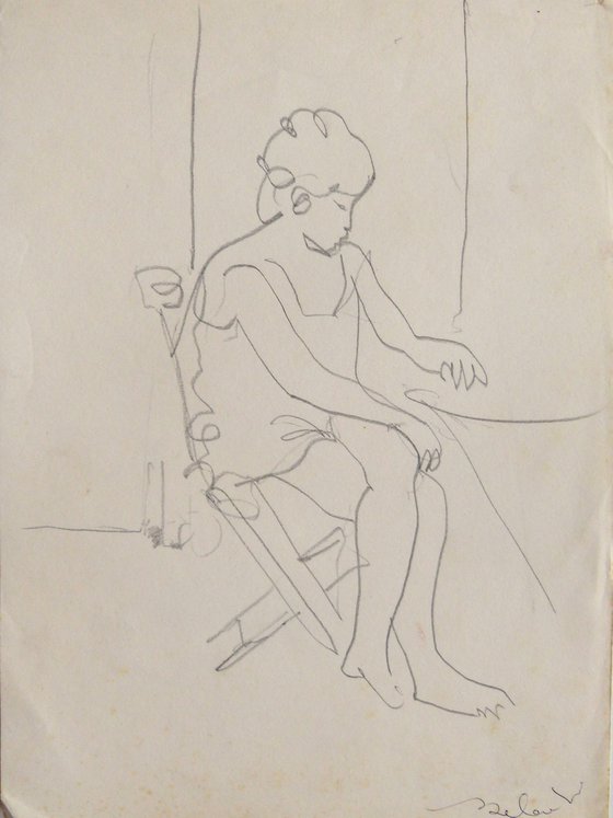 WOMAN SITTING on the CHAIR, life drawinf 21x28 cm