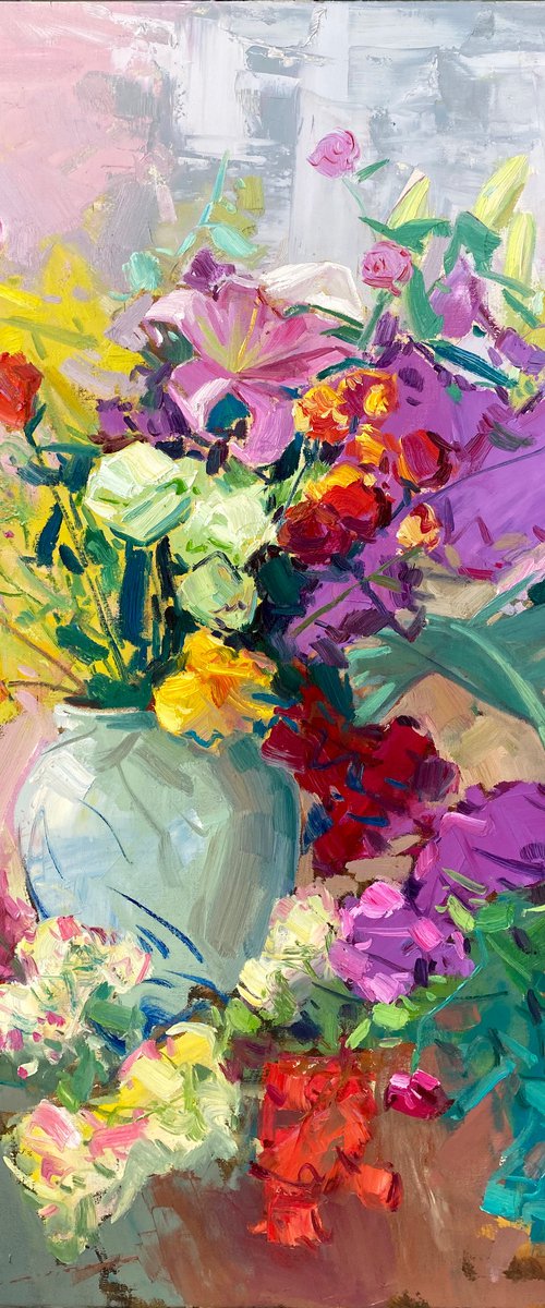 Still life oil painting:flowers by Kunlong Wang