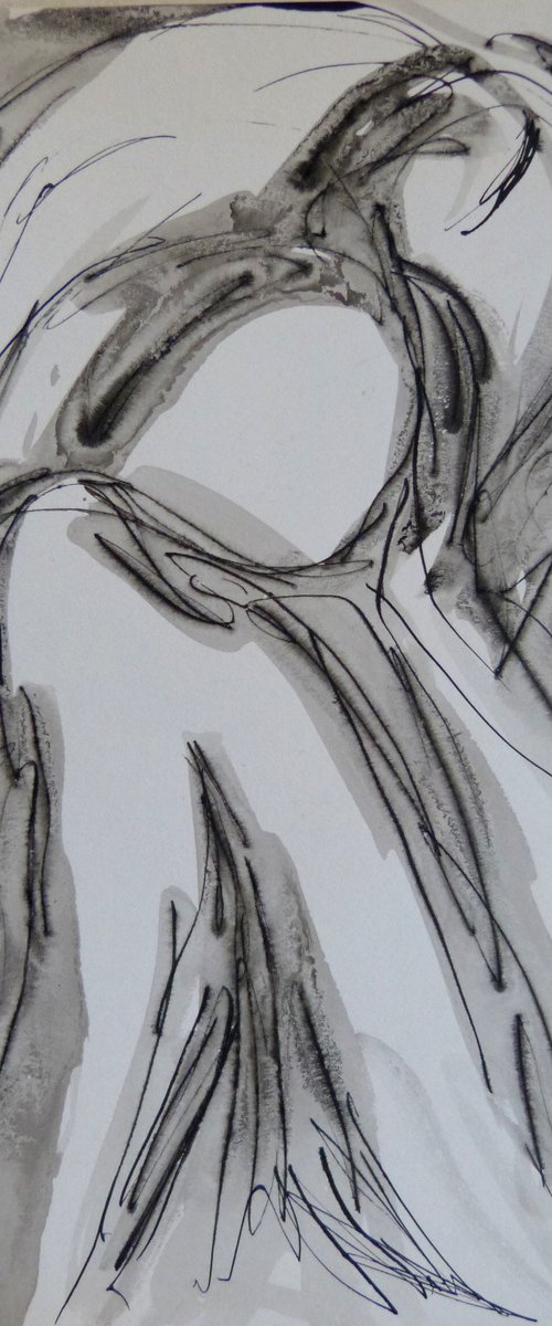 Black and white Expressive Drawing 2, Ink on Paper 24x32 cm by Frederic Belaubre