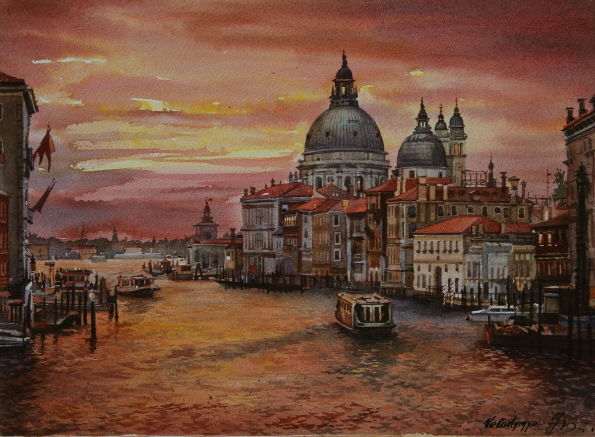 Impressionistic Cityscapes Watercolour By Volodymyr Melnychuk, 15 X 11", Venice#4, Original Artwork