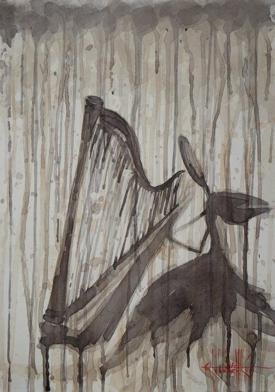 "Harp" 2022 Watercolor on paper 42x30
