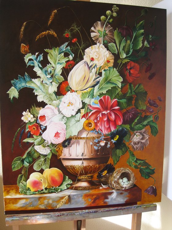 Bouquet of flowers in a vase, Large Floral Still Life
