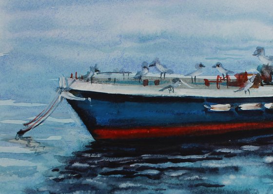 Boat. Original watercolor