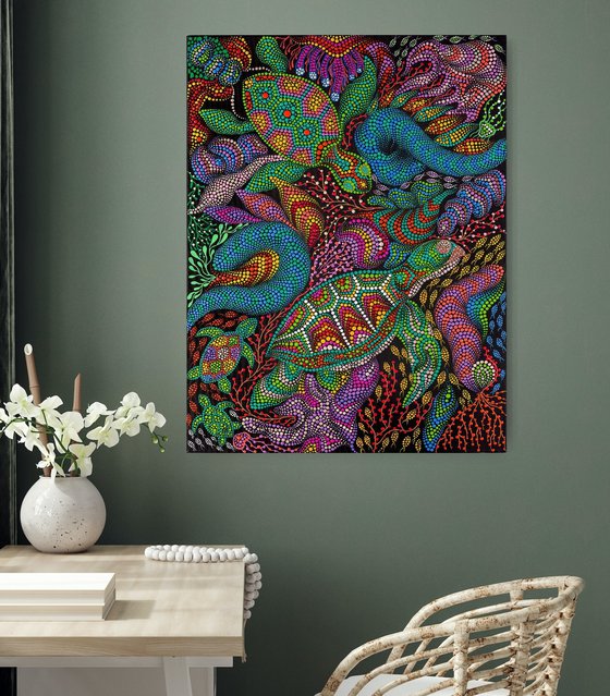 Colorful Sea Turtle and Marine Life