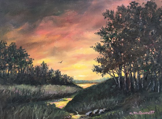 Hill Country Sundown by K. McDermott - oil 9X12