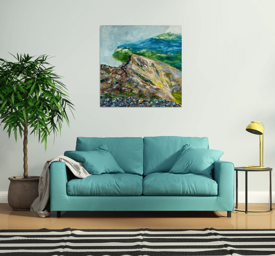 Large Original Oil Painting, Mountain Wall Art, Abstract Landscape Canvas Art, Slovak Nature Artwork