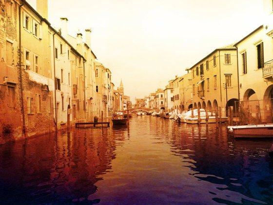 Venice sister town Chioggia in Italy - 60x80x4cm print on canvas 00802m1 READY to HANG