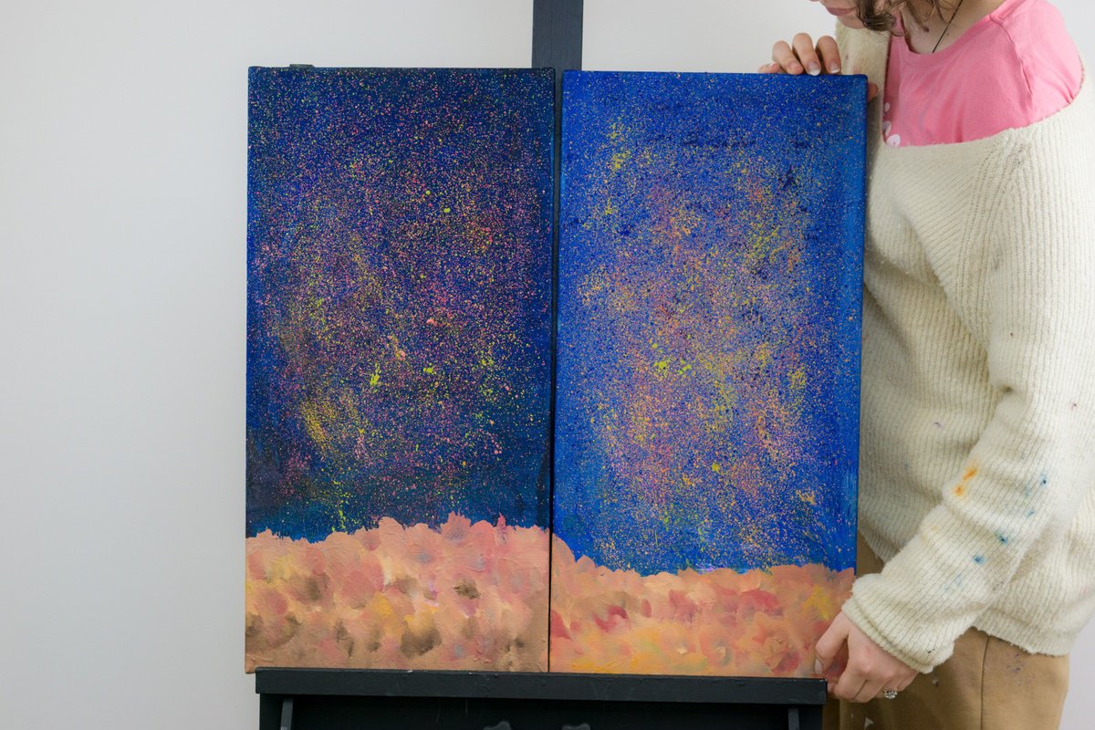 Abstract Landscape Oil Painting By Alena Reit, 12 X 24, Admiral Blue Oil Painting, Original Artwork