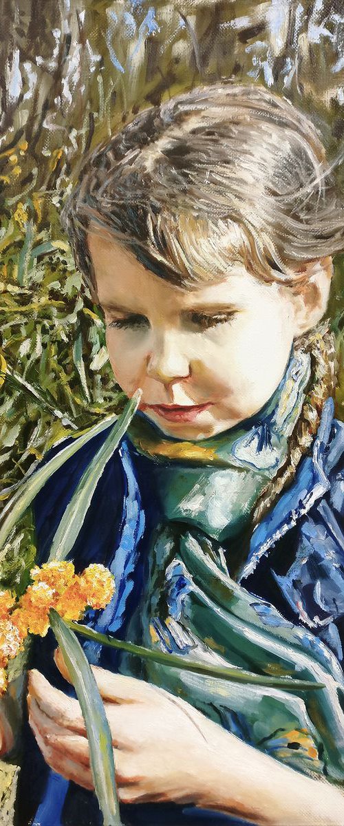 Portrait with mimosa by Leonid Plekhanov