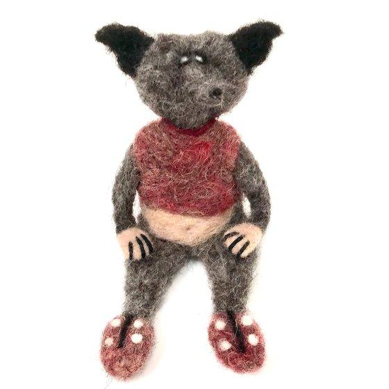 Glamourous wolf, felted wool creature, Les Loufoques series,